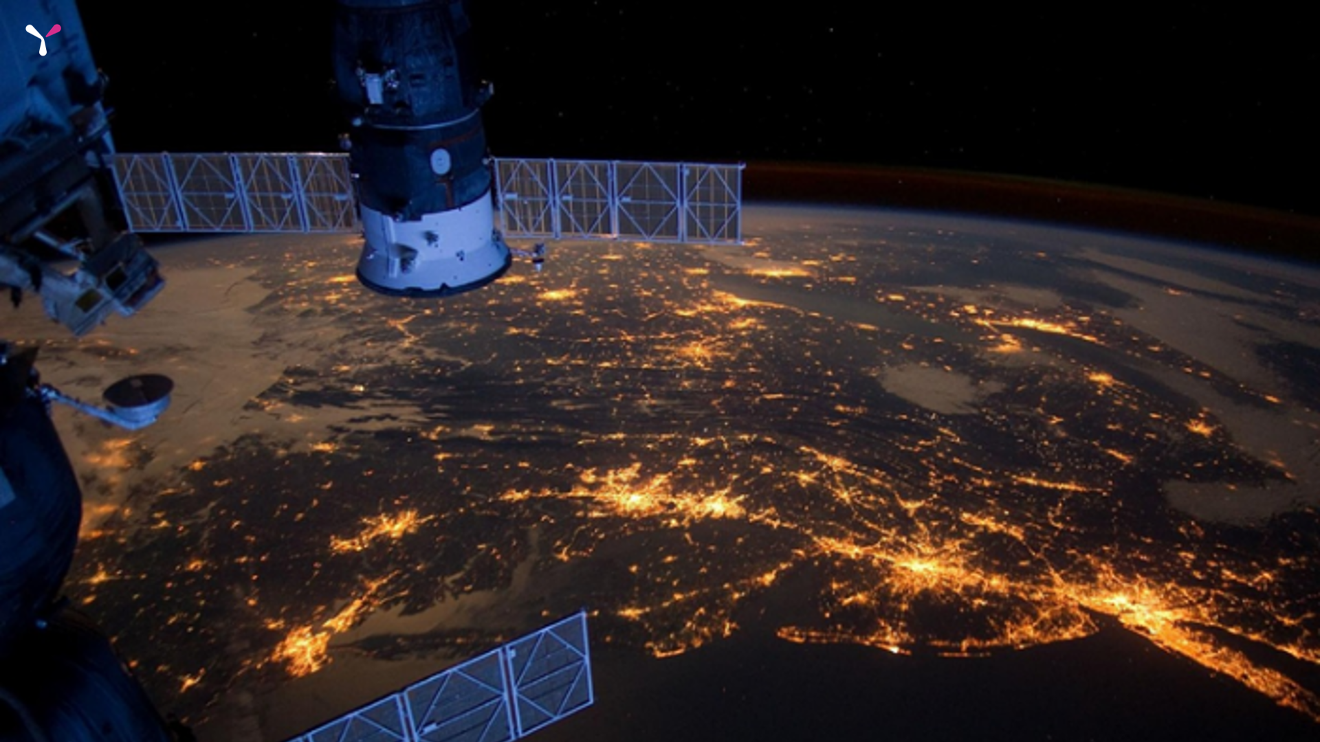 A low Earth orbit satellite viewing Earth from space.